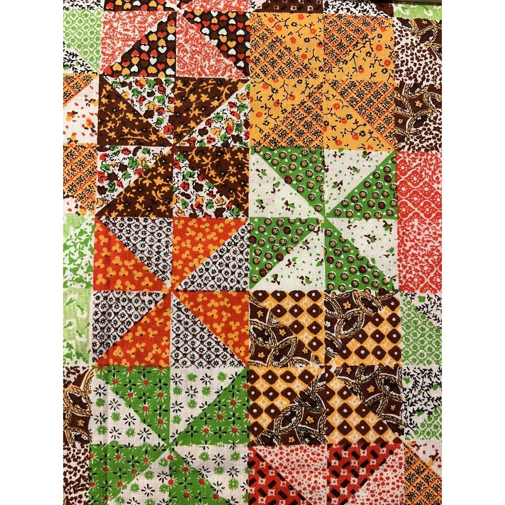 Vtg Cheater Fabric Pinwheel Block Faux Quilt Rare OOP Cotton 3 Yards Craft